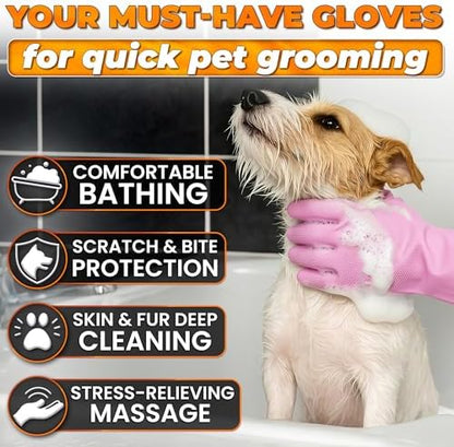 Cat and Dog Washing Gloves, 1 Pair, 11.6 in, Soft Silicone (Pink) - Image 4