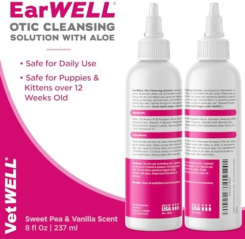 VetWELL Ear Cleaner for Dogs and Cats - Otic Rinse for Infections and Controlling Ear Infections and Odor in Pets - 8 oz (Sweet Pea Vanilla) (Pack of 2) - Image 6