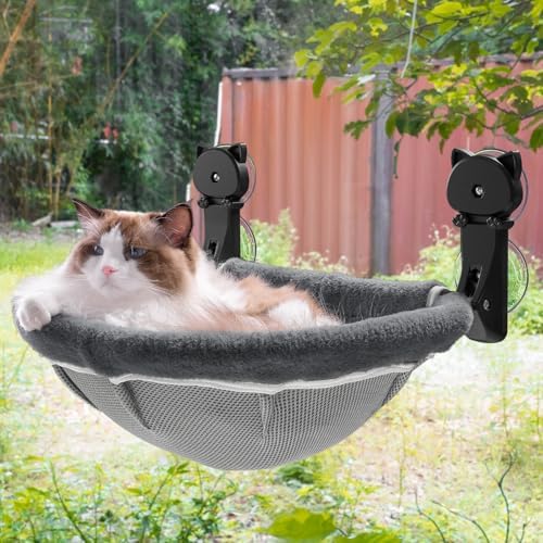 JUNSPOW Cat Window Perch Cordless, Foldable & Stable Cat Beds- Breathable Cat Window Hammock for Overlooking, Sunbathing and Climbing - Maximum Hold Up to 40lb by JUNSPOW