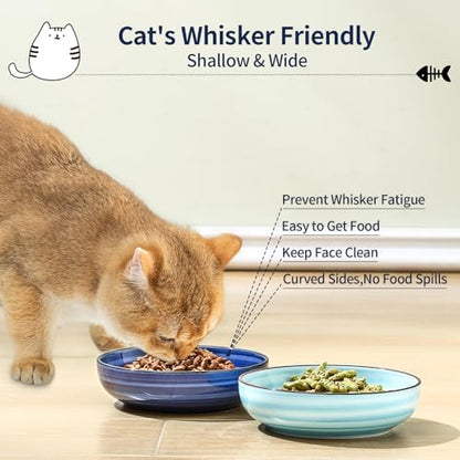 Selamica Ceramic Cat Bowls Set of 6, 5.6 Inch Cat Food Bowl, Gradient Blue - Image 2