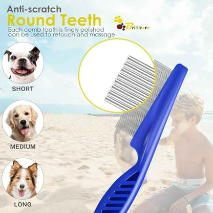3 Pack Dog Grooming Comb, Flea Lice Pet Combs, Stainless Steel Cat Combs with Rounded Teeth, Professional Metal Tear Stain Remover, Dematting Tool for Small, Medium & Large Pets - Image 7