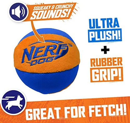 Nerf Dog Trackshot Ball Dog Toy with Interactive Squeaker and Crunch, Lightweight, Durable and Water Resistant, 4.5 Inches, For Medium/Large Breeds, Single Unit, Blue/Orange - Image 6