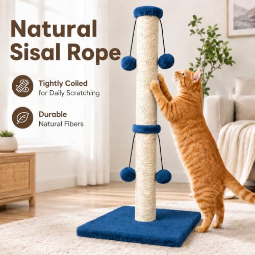 Dimaka Cat Scratching Post, Cat Scratcher for Large Cats with Teasing Toy Ball (Blue, 34 inches for Large Cats) - Image 4