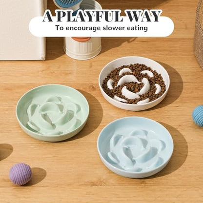Melamine Slow Feeder Cat Bowls - 3 Pack Cat Food Dishes, 6.3 Inch Wide Opening Whisker Friendly Maze Plates for Dry and Wet Food, Dishwasher Safe, White - Image 6