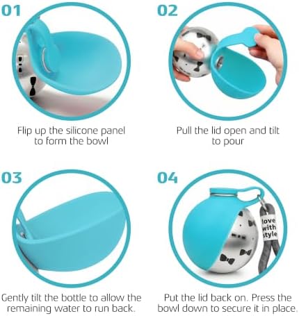 Portable Dog Water Bottle for Walking, 10oz Stainless Steel Pet Water Dispenser with Foldable Silicone Bowl, Leak-Proof Puppy Water Bottle for Small Dogs&Cats,Travel Hiking Outdoor Use(Blue Bow Print) - Image 5