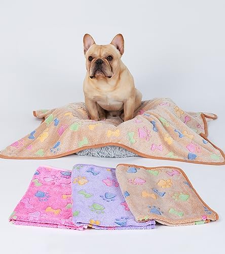 1 Pack 3 Blankets Super Soft Fluffy Cute Bone Pattern Pet Blanket Flannel Throw for Dog Puppy Cat Pink/Brown/Purple Small - Image 6
