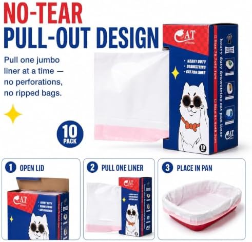 Jumbo Litter Box Liners, 10 Count Cat Litter Liners for Litter Box, Heavy Duty Litter Box Bags Liners, Thickness, Handy Drawstring, Leak-Proof (10 Count, Unscented) - Image 3