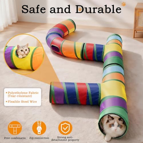 3-Piece Collapsible Cat Tunnel Set with Zipper Connection - Image 4