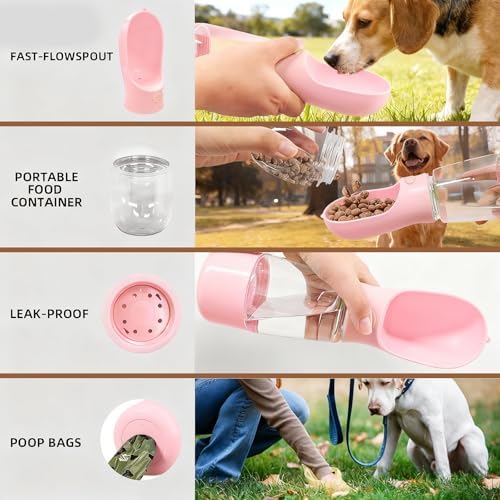 3-in-1 Portable Dog Water Bottle Leak Proof 14oz Pink - Image 4
