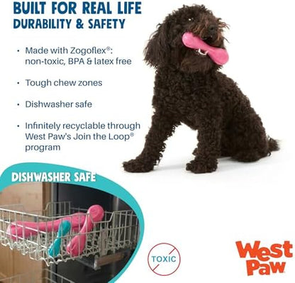 WEST PAW Zogoflex Hurley Dog Bone Chew Toy – Floatable Pet Toys for Aggressive Chewers, Catch, Fetch – Bright-Colored Bones for Dogs – Recyclable, Dishwasher-Safe, Non-Toxic, X-Small, Geranium - Image 3