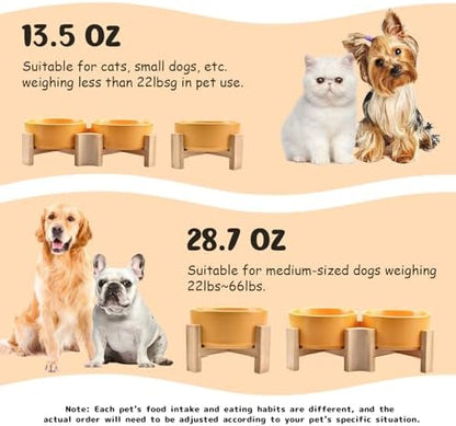SPUNKYJUNKY 15° Slanted Ceramic Dog and Cat Bowl with Wooden Stand, Tilted Bulldog Food and Water Bowl No Slip Non-Spill for Cats Medium Dogs Big Face Pets 28.7 OZ (3.6 Cups, Yellow) - Image 5