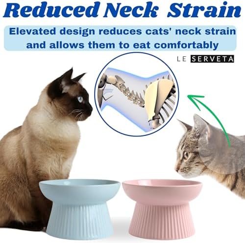 2 Pack Ceramic Slow Feeder Cat Bowl, Raised Puzzle Feeder, Anti-Vomiting, Elevated Food Bowl, Whisker Friendly (Blue, Pink) - Image 4