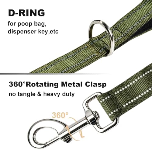 Bungee Dog Leash 5FT-6FT Shock Absorbing, Heavy Duty Tactical Dog Lead with Padded Double Handles, Car Seat Belt, No Pull Reflective Training Leashes for Medium Large Dogs (Army Green) - Image 2