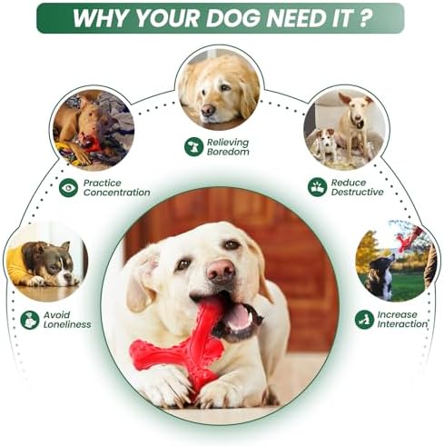 Dog Chew Toys for Aggressive Chewers Large Breed,Indestructible Bones Toy，Durable Cleaning Toothbrush Natural Rubber Dog Toys… (Red) - Image 4