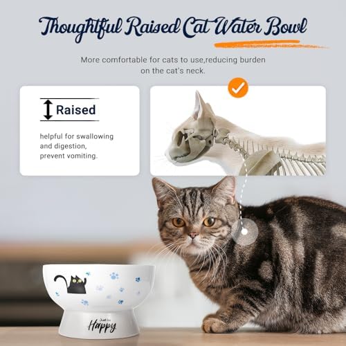 Porcelain Raised cat Bowl, 15-Ounce Raised Porcelain pet Bowl - Protects Your pet's Spine, Large-Capacity Non-Overflowing pet Bowl with Anti-Slip Strap, Dishwasher Safe (Blue) - Image 3