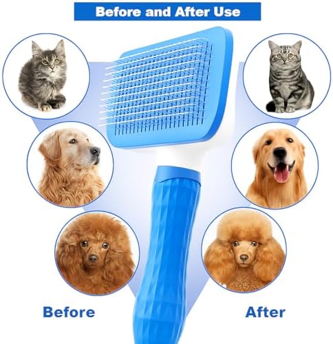 Generic Pet Grooming Brush, Blue - Self Cleaning Hair Brush for Dogs and Cats, Removes Loose Undercoat, Bristles with Massage Particles, Ergonomic Handle, For Long or Short Hair Breeds - Image 5