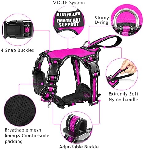 WINSEE Pet Harness Collar and Leash Set, All-in-one Reflective Dog Harness No Pull with Adjustable Buckles for Puppies, Small, Medium, Large, and Extra-Large Dogs (Large, Rosy) - Image 4