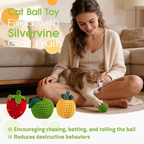 9-Pack Catnip Cat Toys Balls, Handmade Yarn Balls with Natural Silvervine Gall Fruit, Interactive Cat Nip Ball Toys for Indoor Kitten Kitty Enrichment & Stress Relief - Image 6