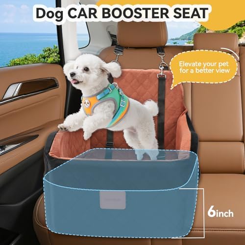 Dog Car Seats for Small/Medium Dogs, Memory Foam Dog Booster Seat for Dogs up to 35 lbs, Travel Safety Pet Car Seat with Washable Removable Cover and Storage Pockets (Black/Brown, Medium) - Image 5