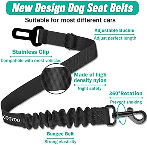 COOYOO Dog Seat Belt,Retractable Dog Car Harness Seat Belt for Car Adjustable Nylon Pet Safety Seat Belts Heavy Duty & Elastic Bungee Buffer - Image 3