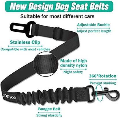 COOYOO Dog Seat Belt,Retractable Dog Car Harness Seat Belt for Car Adjustable Nylon Pet Safety Seat Belts Heavy Duty & Elastic Bungee Buffer - Image 3