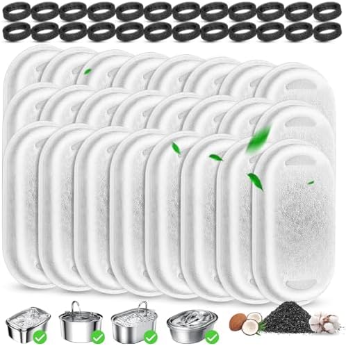 Cat Water Fountain Filters Replacement, 24 Pcs Pet Water Fountain Filter with 24 Pcs Foam Sponges for 67oz/2L & 108oz/3.2L Stainless Steel Pet Cat Water Fountain Dispenser Filters by Beyolike