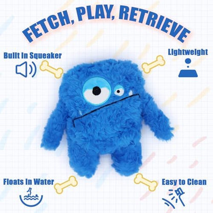 Monster Stuffed Squeaky Dog Toy, Crinkle Dog Plush Toy, Blue - Image 3