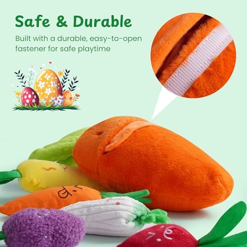 Nocciola Carrot Dog Toys – Easter Squeaky Toys-in-Toys: 5 Small Carrots Inside a Large Plush Carrot with Squeaker & Crinkle Sounds for Small, Medium, Large Breeds, Spring Pet Gifts - Image 6