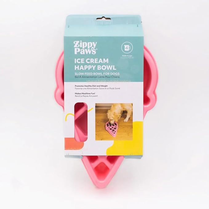 ZippyPaws - Happy Bowl - Slow Feeder Dog Bowl - Up to 10x Slower Eating - Dishwasher Safe, Non Slip - Ice Cream