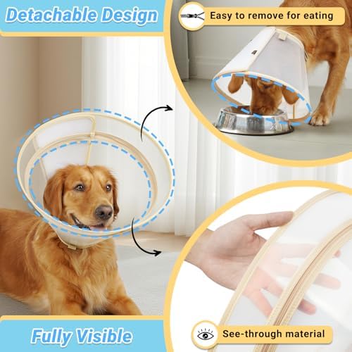 Dog Cone to Stop Licking, Clear Recovery Collar with Detachable Zipper, Sturdy Elizabethan Collar for Large Medium Small Dogs, Soft Adjustable Cone After Surgery Patented, Khaki XXL - Image 2