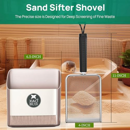 Hamster Metal Litter Scoop for Sandbath Box,Stainless Steel Litter Scooper includes Portable Small Broom and Dustpan, Fine Cat Litter Scoop Easy to Clean Small Pets or Reptile Terrarium Sand Waste - Image 6