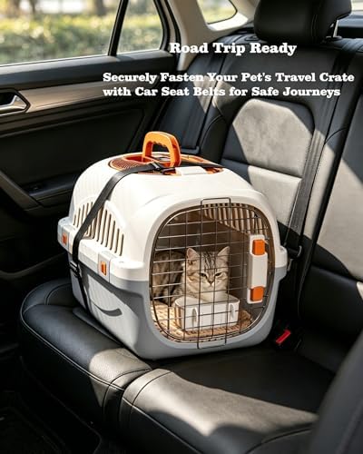 Cat Carrier Airline Approved, Portable Pet Travel Crate with Anti-Stress Design for Cats & Small Dogs, Car Safe Kennel with Top Window (Grey) - Image 5