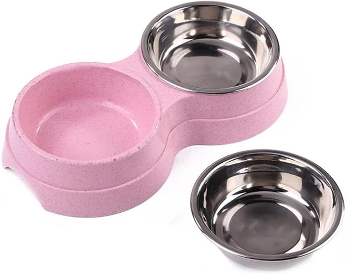 Dog Bowls Double Dog Water and Food Bowl Stainless Steel with Anti-Tip Base, Food and Water Set for Small Medium Pets (Green)