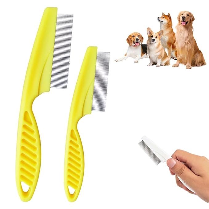 Multifunctional Pet Comb,2 Pack Pet Hair Comb Tear Stain Removal,Eye Comb for Dogs and Cats,2 in 1 Massage Dual-Sided Comb for Knots Crust Floating Hair Tangle Fleas (Yellow)