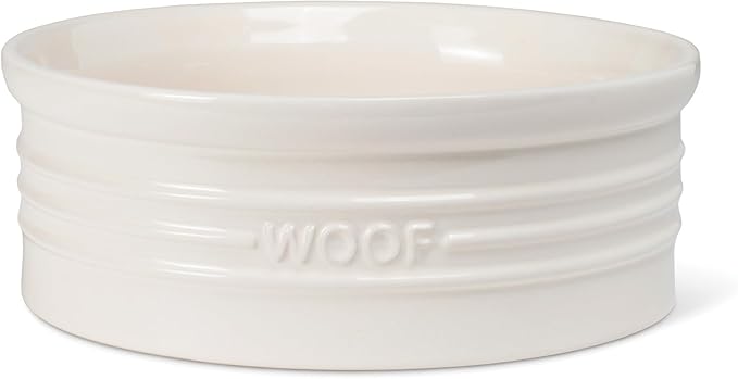 Fringe Studio WOOF Ivory Medium Sculpted Ceramic Pet Bowl (6.5" Diameter x 2.5" H, 32 fl.oz), PetShop Collection (461011)