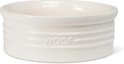 Fringe Studio WOOF Ivory Medium Sculpted Ceramic Pet Bowl (6.5" Diameter x 2.5" H, 32 fl.oz), PetShop Collection (461011)