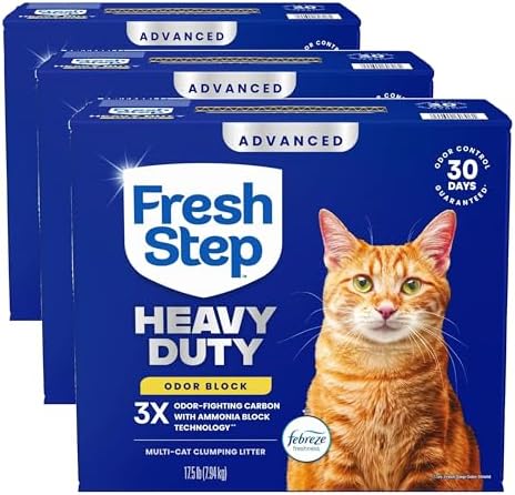 Fresh Step Heavy Duty Odor Block Advanced Multi Cat Clumping Litter with Febreze, 52.5 lb (Package May Vary),(17.5lb Pack x 3) by FreshStep