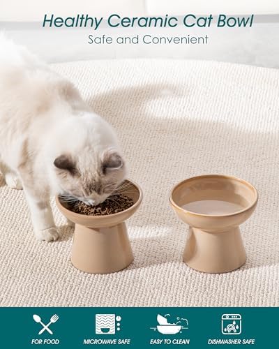 vancasso 2-Pack Extra Wide Elevated Cat Bowls, Ceramic Raised Cat Bowls - Image 3