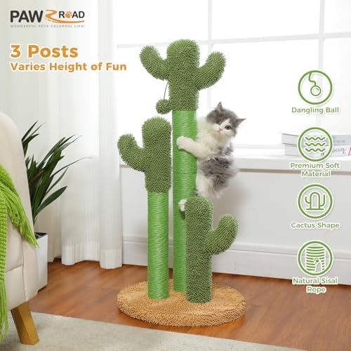 PAWZ Road Cactus Cat Scratching Post 35”Cat Scratcher with Toy Ball - Image 3