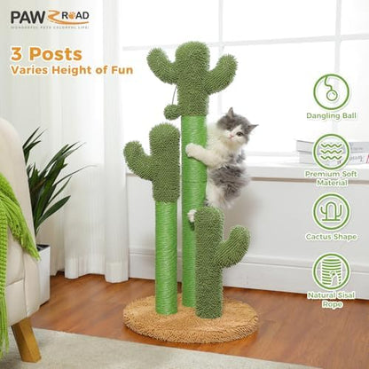 PAWZ Road Cactus Cat Scratching Post 35”Cat Scratcher with Toy Ball - Image 3