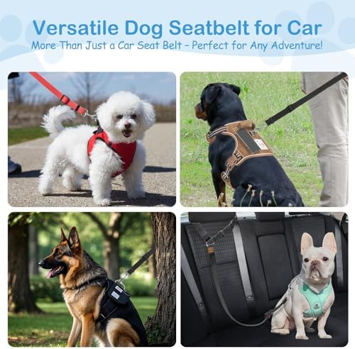 3 Pack Dog Seat Belt for Car, Car Headrest Restraint Adjustable Nylon Fabric, Dog Restraints Vehicle Seatbelts Harness (Black & Red & Purple) - Image 3