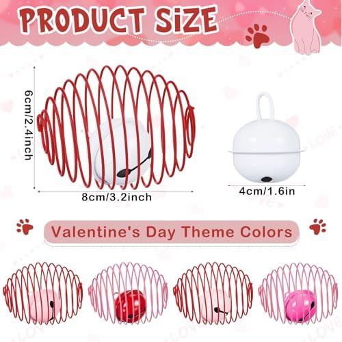 Jecery 5 Pcs Cat Toys Spring,Bell,Pink Red - Image 2