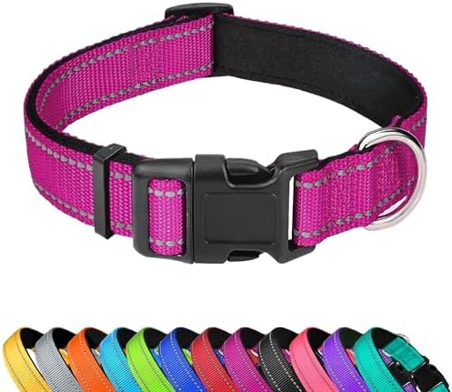 Reflective Dog Collar, Adjustable Soft Neoprene Padded,Rose Red,XL by PWOD