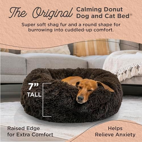 Best Friends by Sheri The Original Calming Donut Dog Bed for Small Dogs up to 25 lbs, Shag Faux Fur, Dark Chocolate, 23" x 23" - Image 2