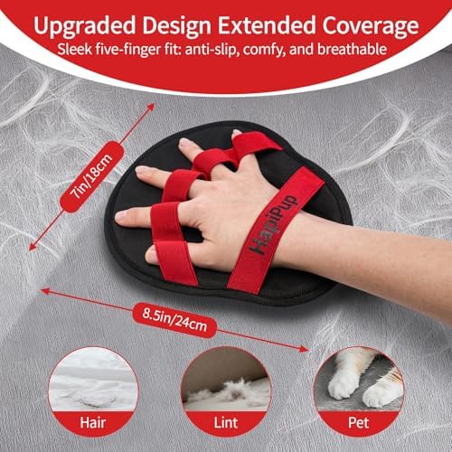 Pet Hair Removal Glove, Magic Brush Electrostatic Mitt for Dogs & Cats, Reusable Grooming Gloves - Dog Hair Remover Tool with 5-Finger Design for Couch, Carpet, Clothing & Car Seat(Red) - Image 2