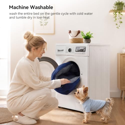 Asvin Small Dog Bed for Small Dogs, Cat Beds for Indoor Cats, Pet Bed for Puppy and Kitty, Extra Soft & Machine Washable with Anti-Slip & Water-Resistant Oxford Bottom, Blue, 20 inches - Image 5