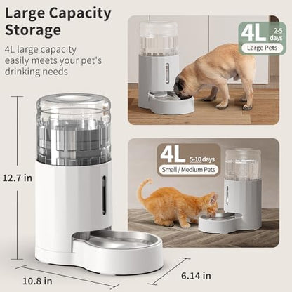 JUNSPOW Cat Water Dispenser with Stainless Steel Bowl (4L White) - Image 2