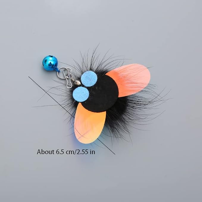 Cat Insect Feather Toys Replacement Cat Toy Wand Refills, 6 Pieces Natural Insect Cat Toy Feathers Refill, Interactive Cat Teaser Wand Attachments, with Bell