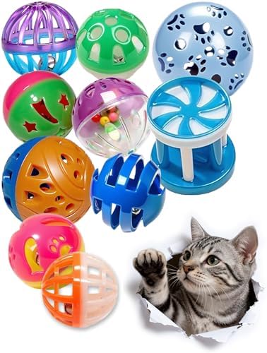 10 Pack Cat Jingle Balls Plastic Interactive Play Toys for Indoor Kittens by HEUHAI