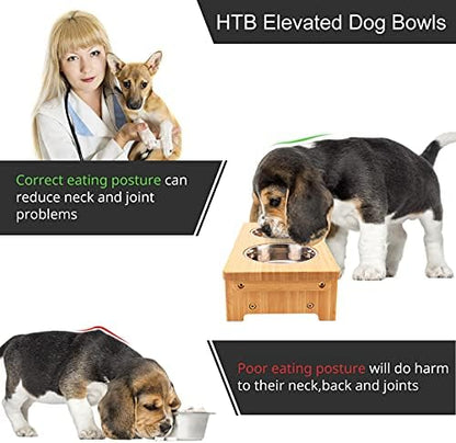 HTB Elevated Dog Bowl Stand with 2 Stainless Steel Bowls-4" H Small Bamboo - Image 6
